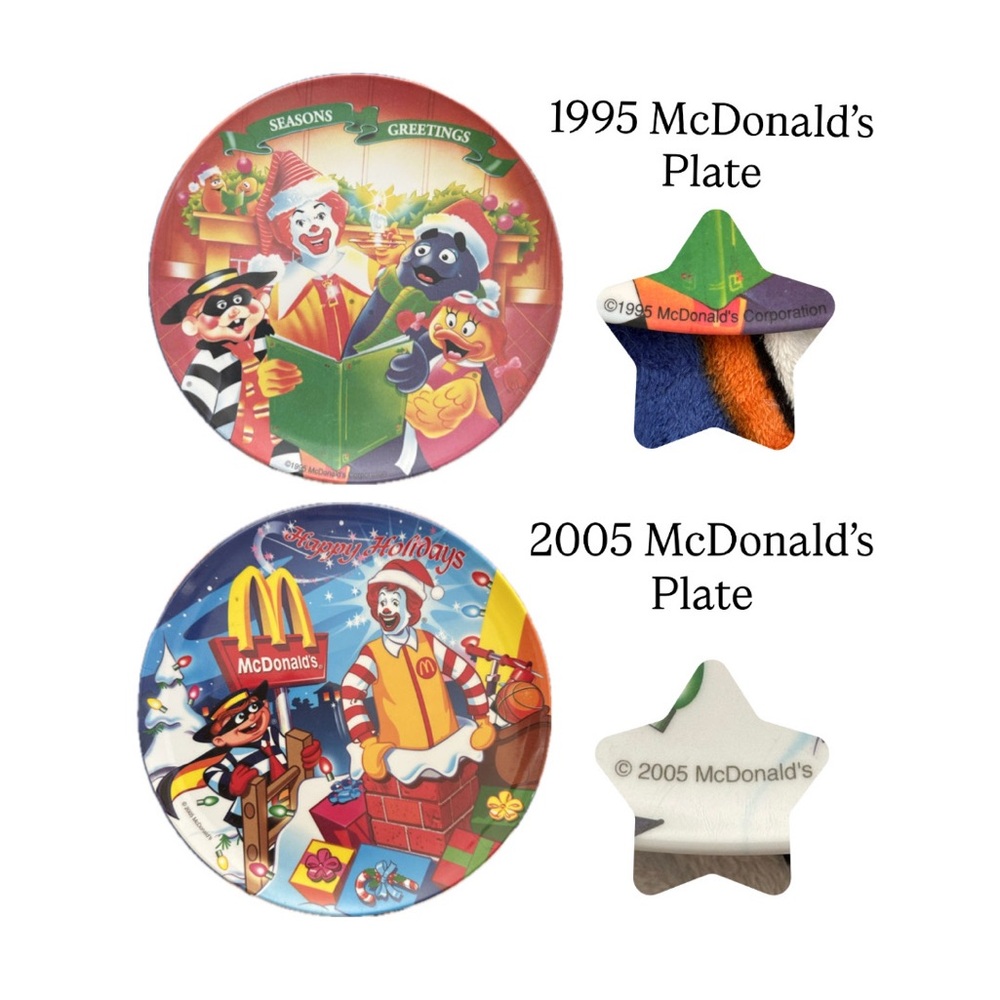 Vintage 1995&2005 Holiday Collectors McDonald's Festive Plates with Red and Blue